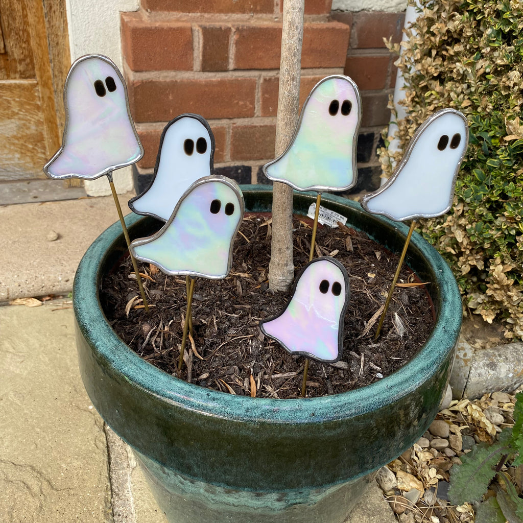 Stained glass ghost plant stake