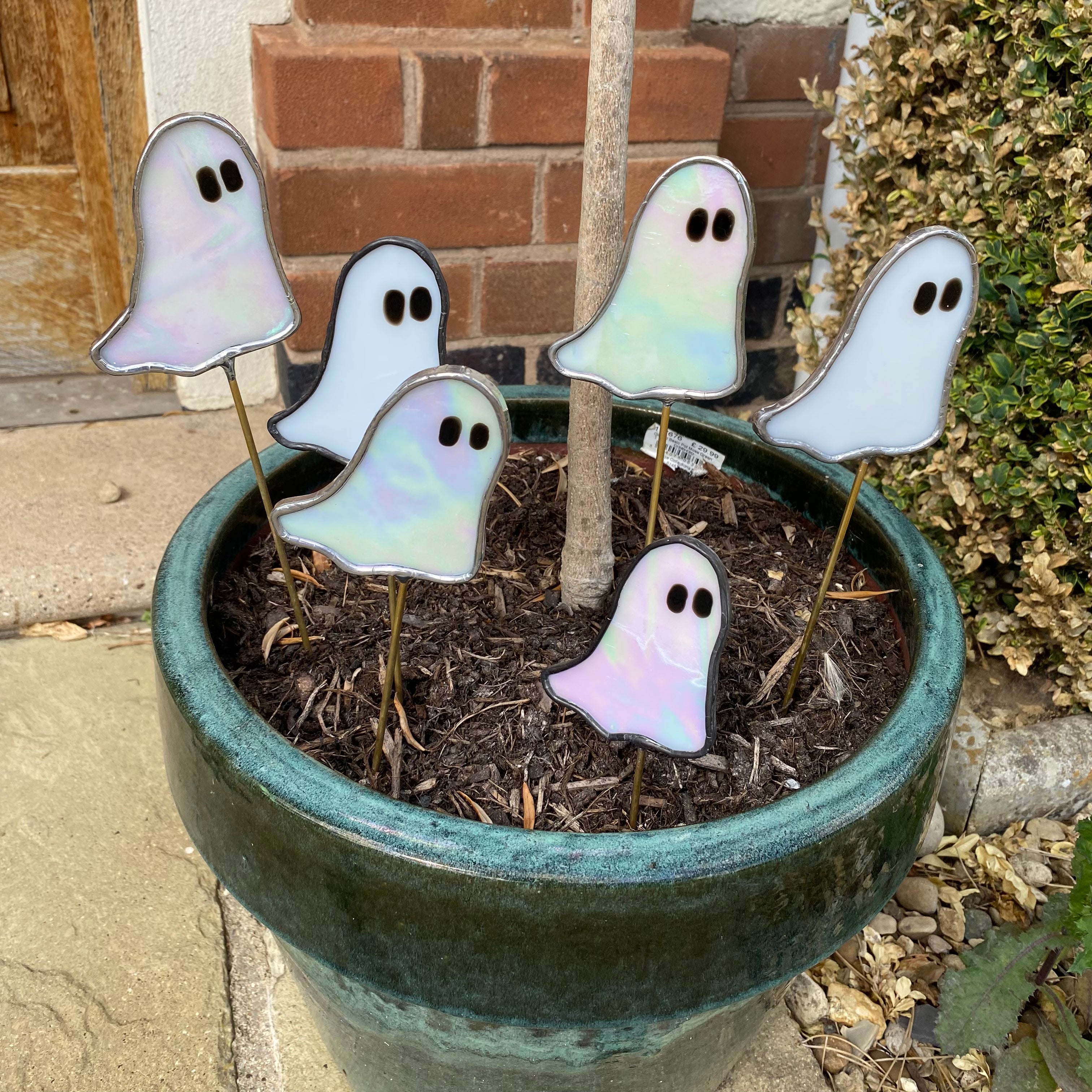 Stained glass ghost plant stake