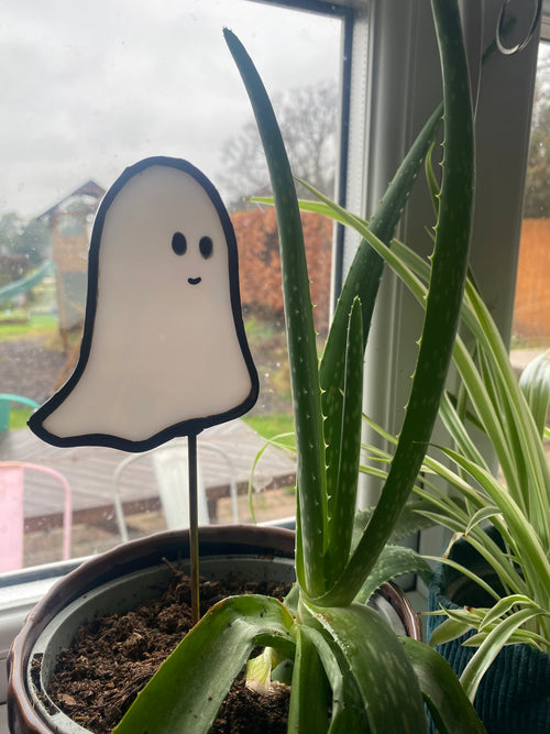 Custom Stained glass ghost plant stake