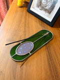 incense stick holder made with stained glass containing real forget-me-not flowers